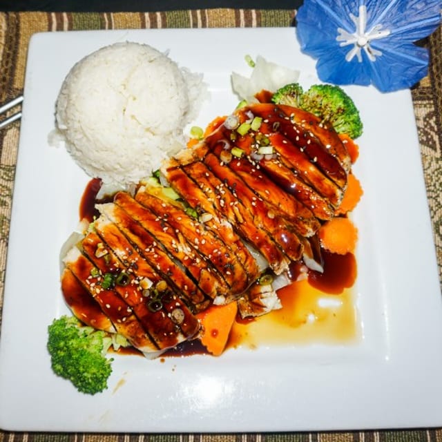 Teriyaki Chicken, Salmon, or Steak.
